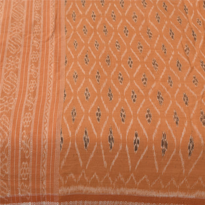 Sanskriti Vintage Sarees PeachIkat Handwoven Odisha Pure Cotton Sari 5+yd Fabric