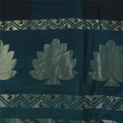 Sanskriti Vintage Sarees Blue/Black Woven Pure Cotton Sari 5+yd Craft Fabric