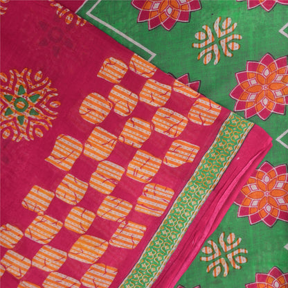 Sanskriti Vintage Sarees Hot-Pink Pure Cotton Printed Sari 5+yd Craft Fabric