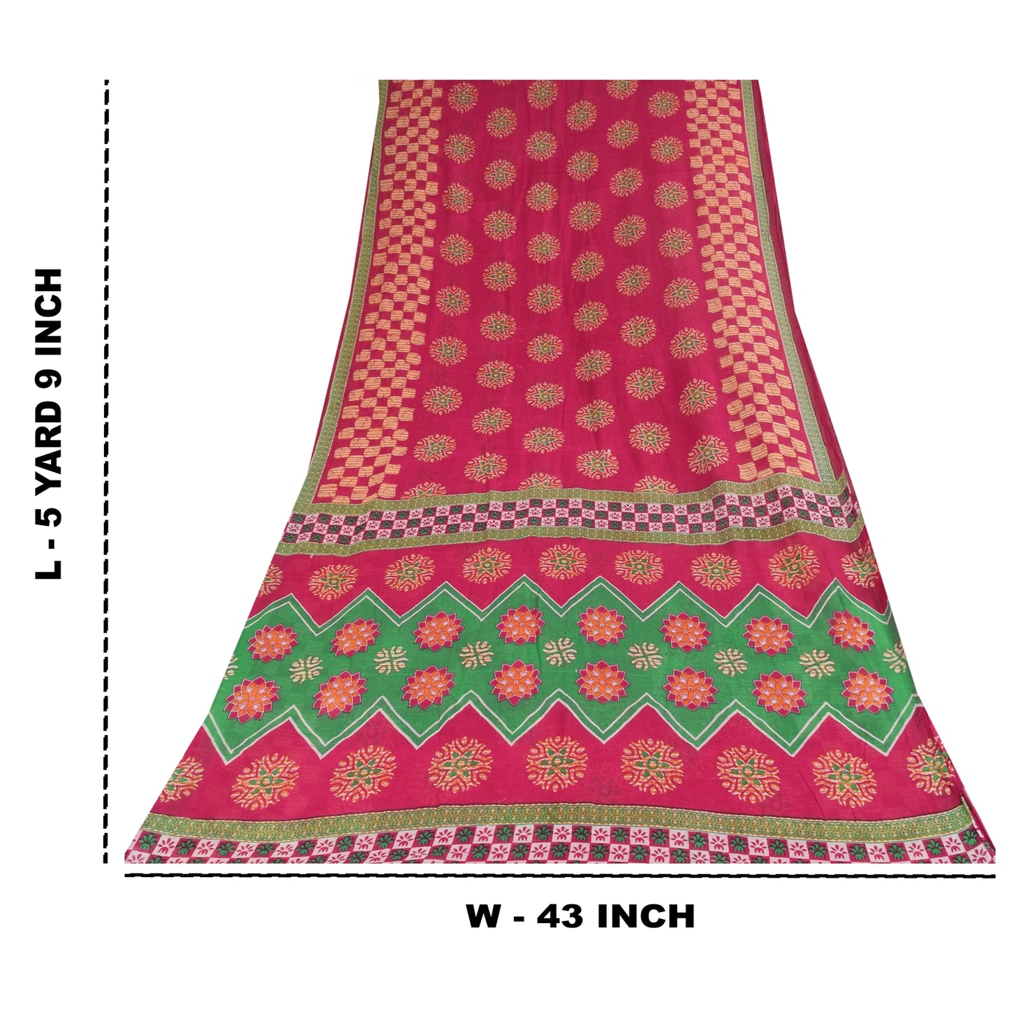 Sanskriti Vintage Sarees Hot-Pink Pure Cotton Printed Sari 5+yd Craft Fabric