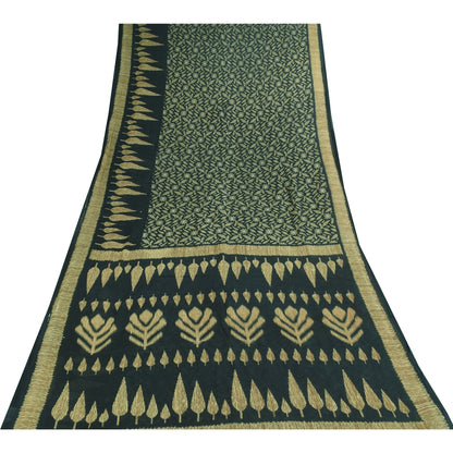 Sanskriti Vintage Sarees Dark Green Pure Cotton Printed Sari 5+yd Craft Fabric