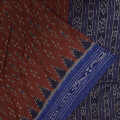 Sanskriti Vintage Sarees Red Ikat Handwoven Odisha Pure Cotton Sari 5+yd Fabric