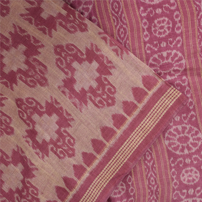 Sanskriti Vintage Sarees Indian Pink Ikat Handwoven Pure Cotton Sari 5+yd Fabric