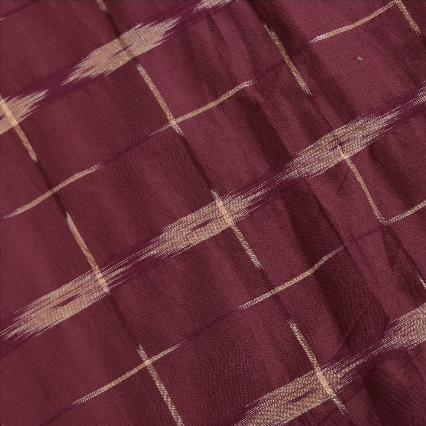 Sanskriti Vintage Sarees Peach Ikat Handwoven 100% Pure Cotton Sari 5+yd Fabric