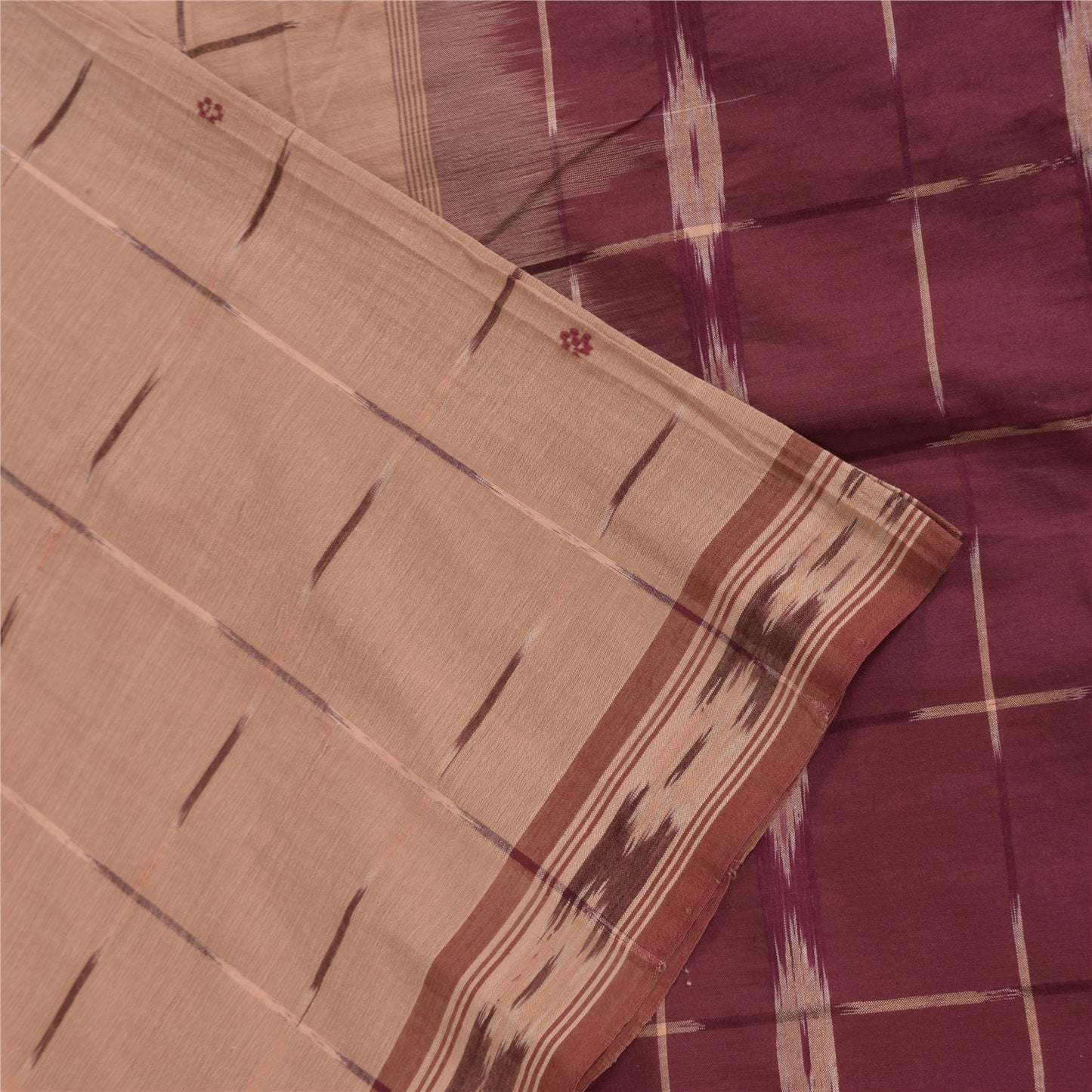 Sanskriti Vintage Sarees Peach Ikat Handwoven 100% Pure Cotton Sari 5+yd Fabric