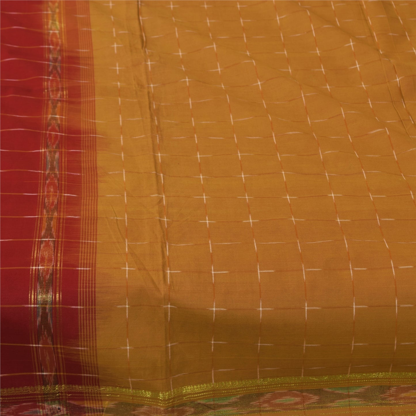 Sanskriti Vintage Sarees Ikat Handwoven Odisha Pure Cotton Sari 5+yd Fabric