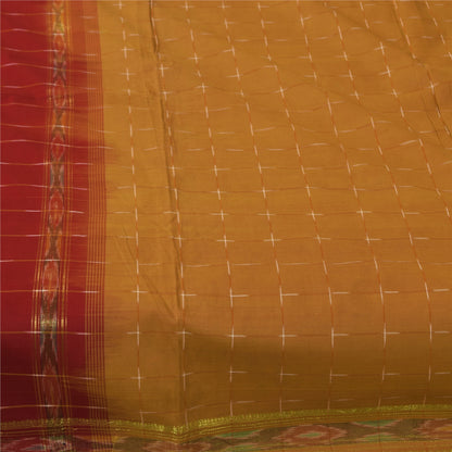 Sanskriti Vintage Sarees Ikat Handwoven Odisha Pure Cotton Sari 5+yd Fabric