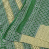 Sanskriti Vintage Sarees Cream/Green Pure Cotton Printed Sari 5+yd Craft Fabric