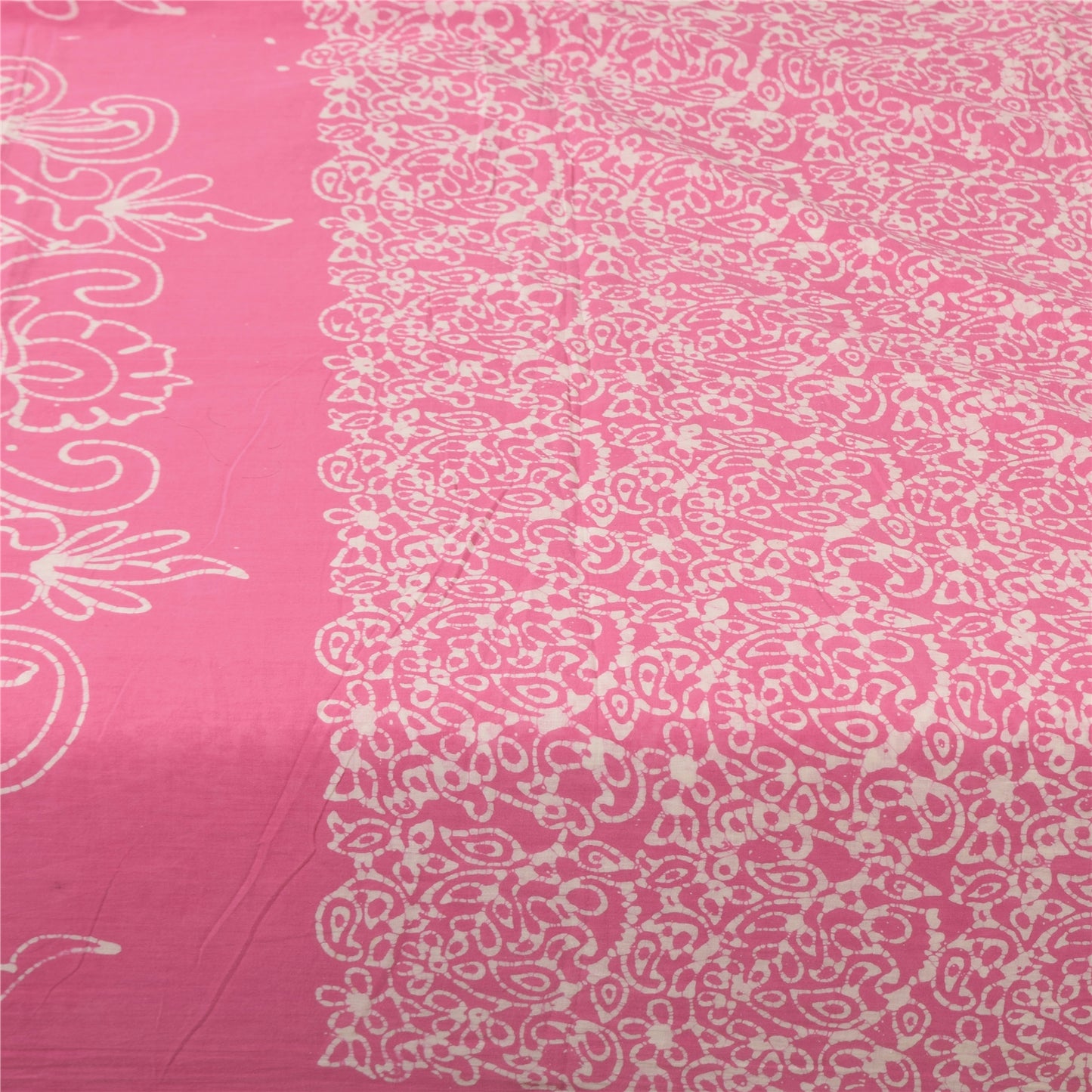 Sanskriti Vintage Sarees Pink Batik Work Zari Woven Pure Cotton Sari 5+yd Fabric