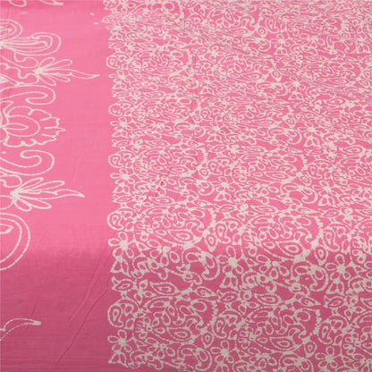 Sanskriti Vintage Sarees Pink Batik Work Zari Woven Pure Cotton Sari 5+yd Fabric