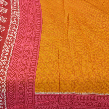 Sanskriti Vintage Sarees Yellow/Pink Pure Cotton Printed Sari 5+yd Craft Fabric