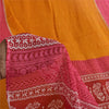 Sanskriti Vintage Sarees Yellow/Pink Pure Cotton Printed Sari 5+yd Craft Fabric