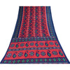 Sanskriti Vintage Sarees Red/Blue Pure Cotton Ikat Print Sari 5+yd Craft Fabric