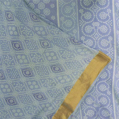 Sanskriti Vintage Sarees Blue Bandhani Printed Zari Pure Cotton Sari 5+yd Fabric