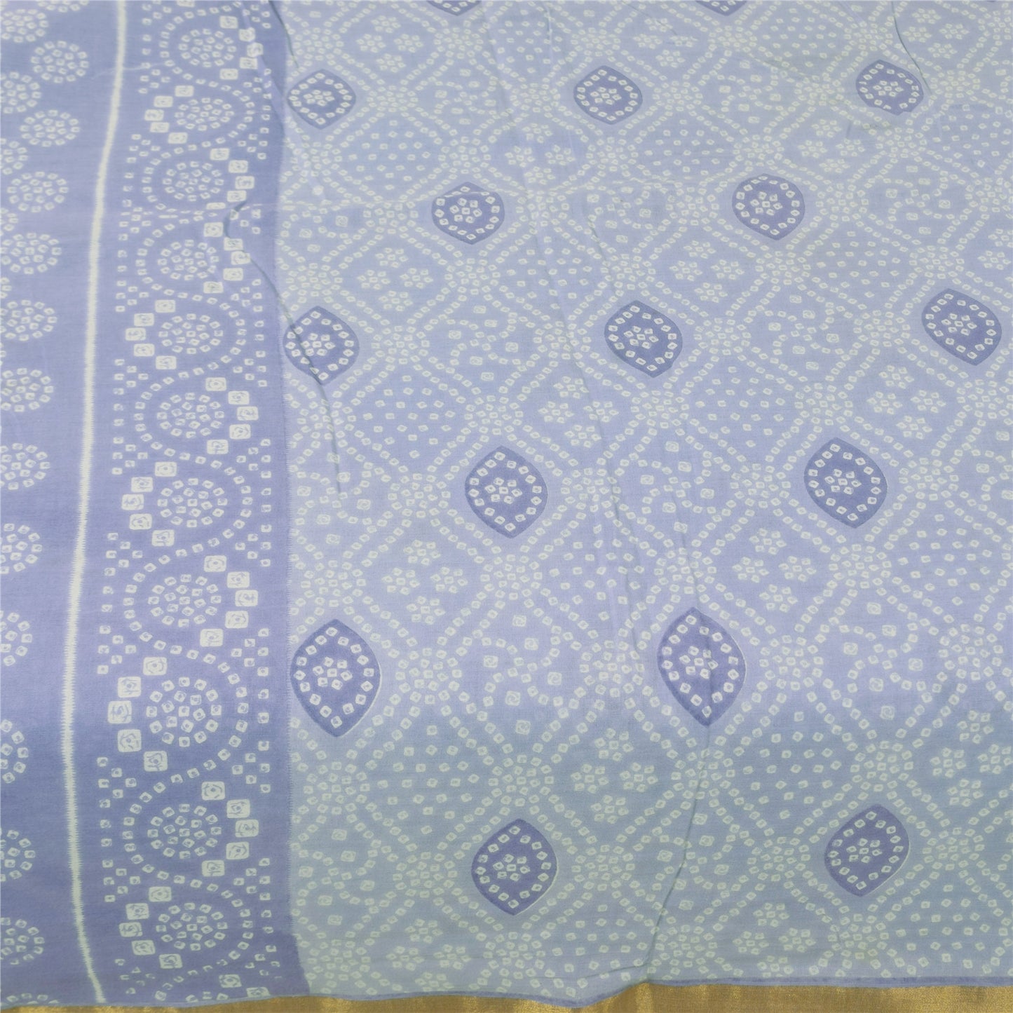 Sanskriti Vintage Sarees Blue Bandhani Printed Zari Pure Cotton Sari 5+yd Fabric