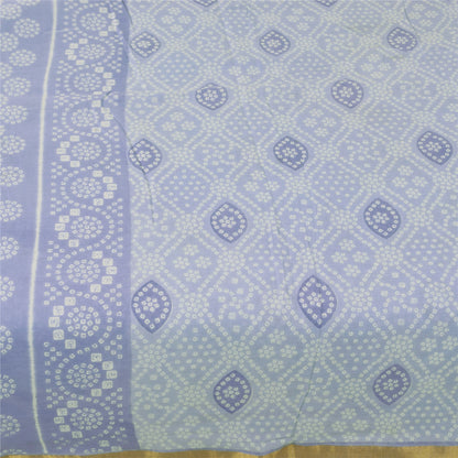 Sanskriti Vintage Sarees Blue Bandhani Printed Zari Pure Cotton Sari 5+yd Fabric