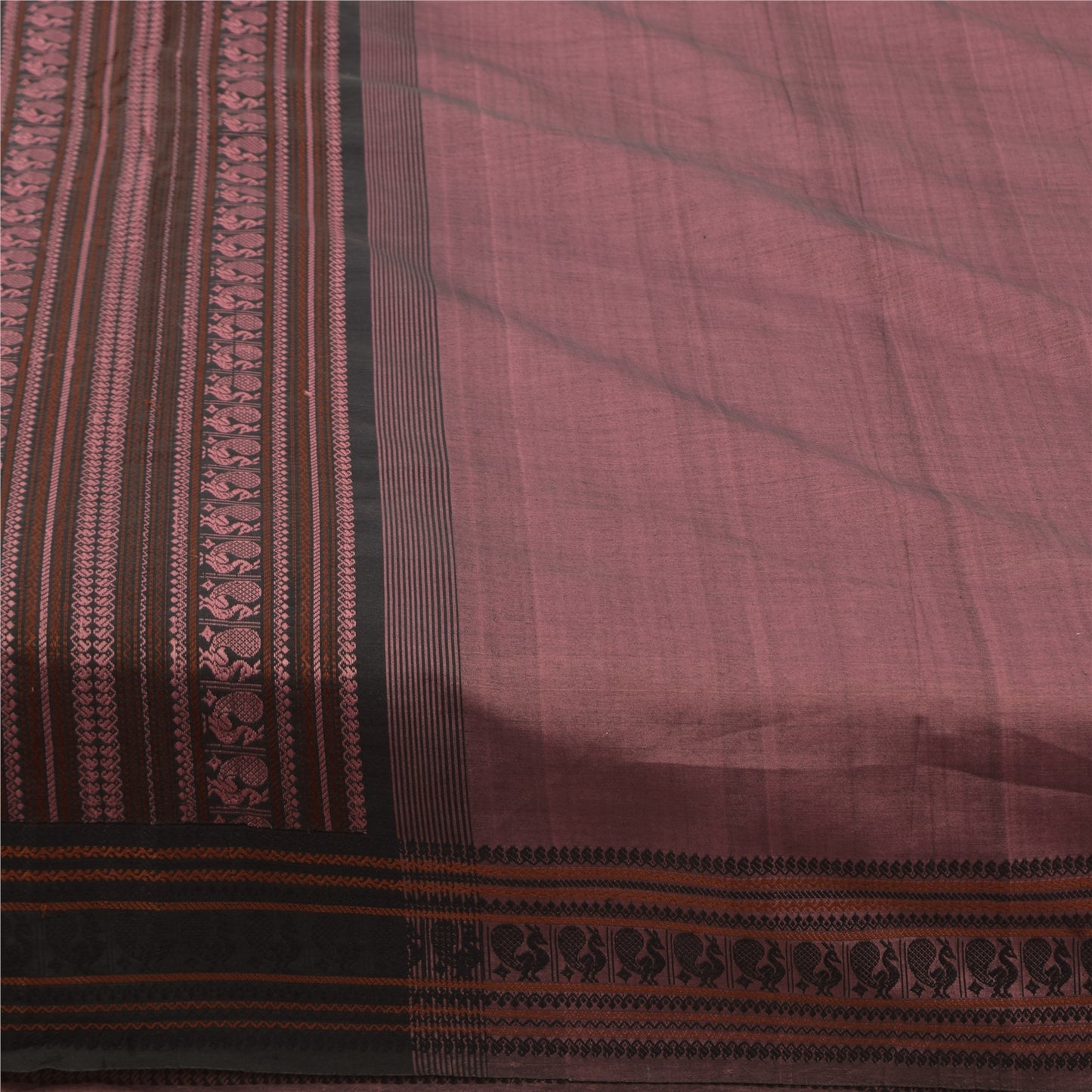 Sanskriti Vintage Sarees Mauve Peacock Woven Pure Cotton Sari 5+yd Craft Fabric