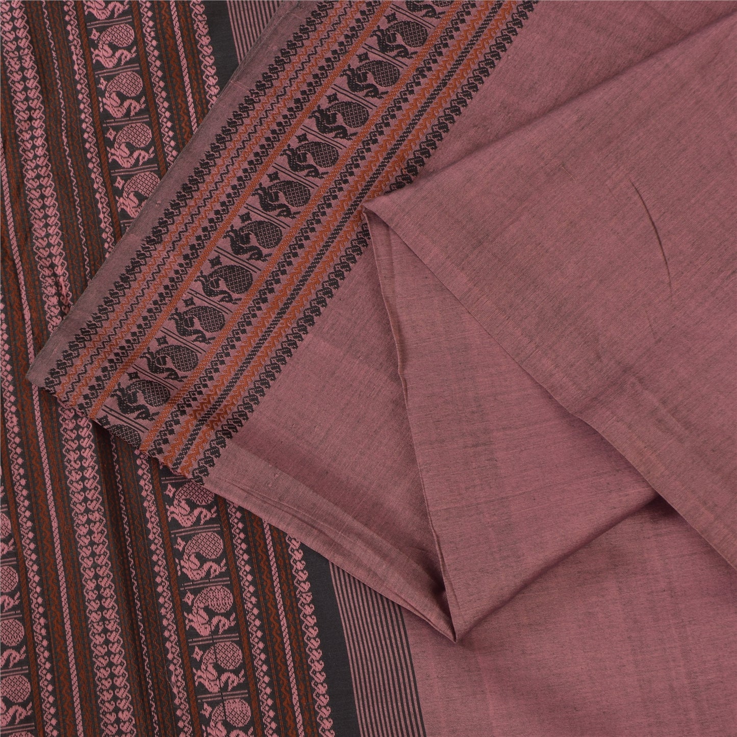 Sanskriti Vintage Sarees Mauve Peacock Woven Pure Cotton Sari 5+yd Craft Fabric