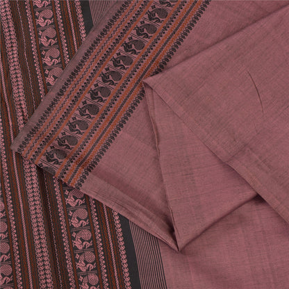 Sanskriti Vintage Sarees Mauve Peacock Woven Pure Cotton Sari 5+yd Craft Fabric