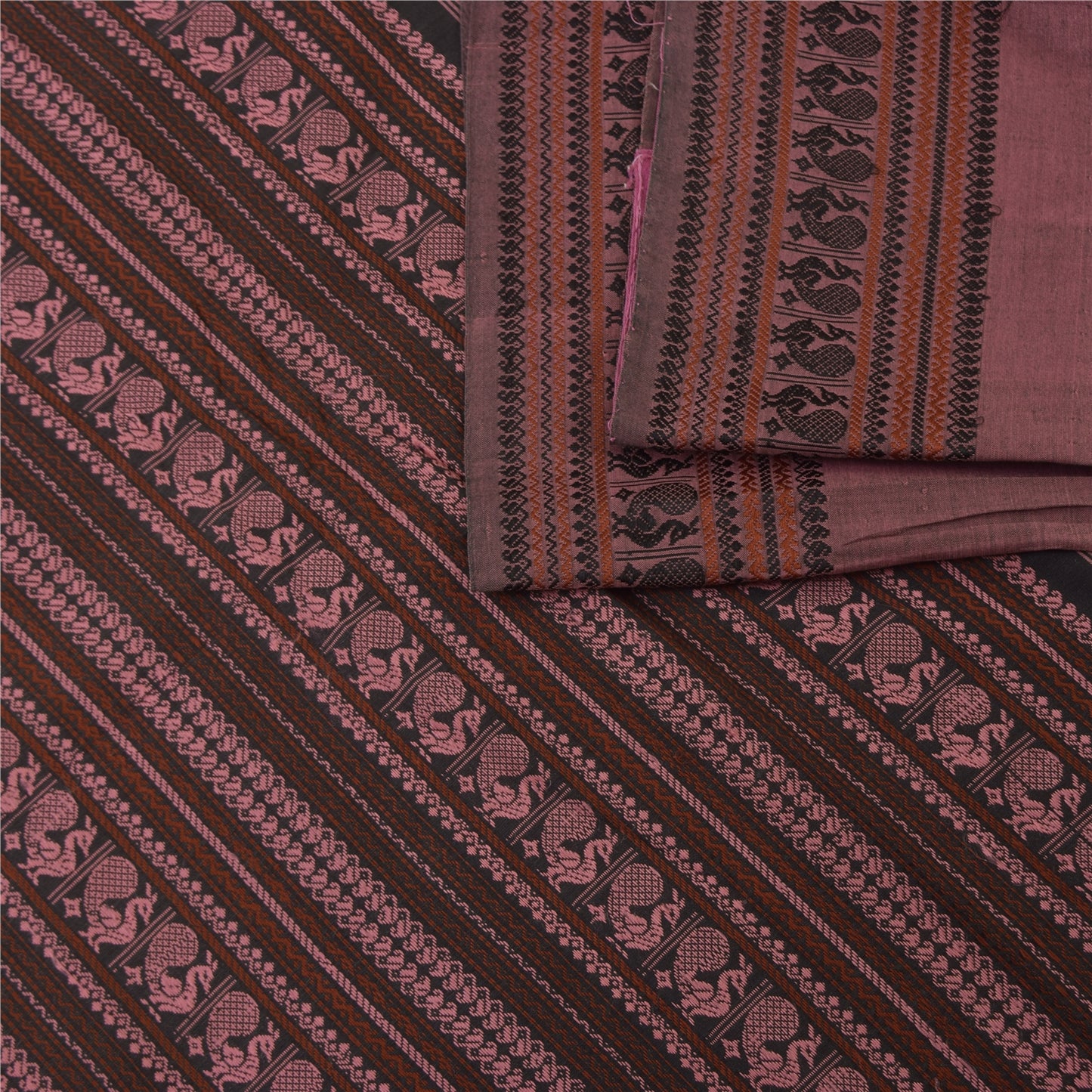 Sanskriti Vintage Sarees Mauve Peacock Woven Pure Cotton Sari 5+yd Craft Fabric