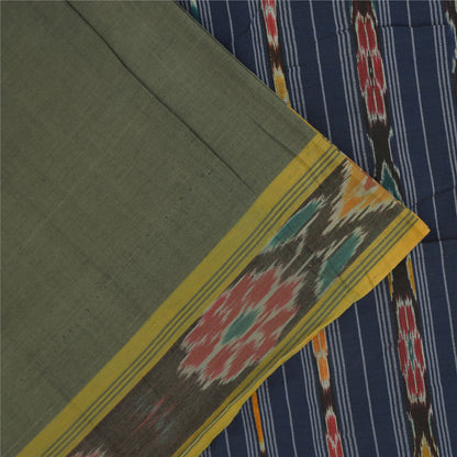 Sanskriti Vintage Sarees GreenIkat Handwoven Odisha Pure Cotton Sari 5+yd Fabric