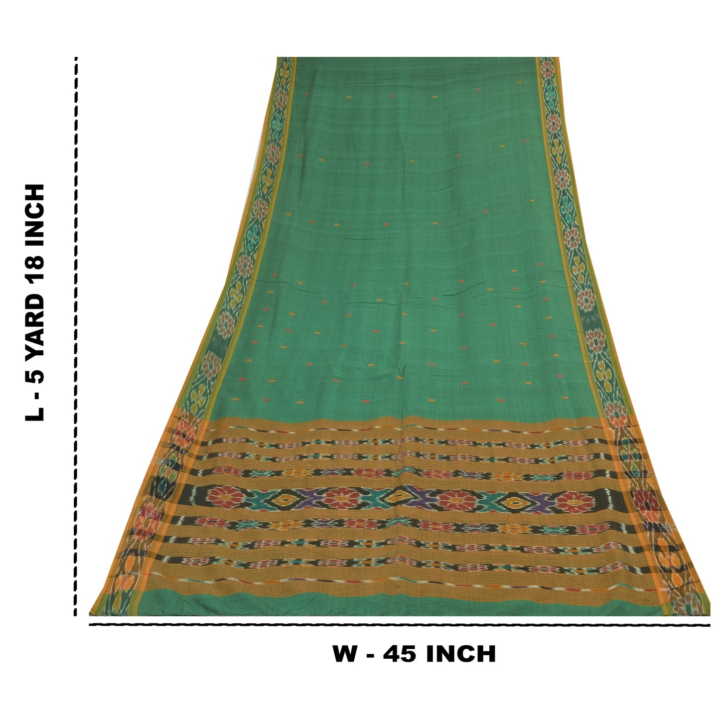 Sanskriti Vintage Sarees GreenIkat Handwoven Odisha Pure Cotton Sari 5+yd Fabric