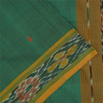 Sanskriti Vintage Sarees GreenIkat Handwoven Odisha Pure Cotton Sari 5+yd Fabric