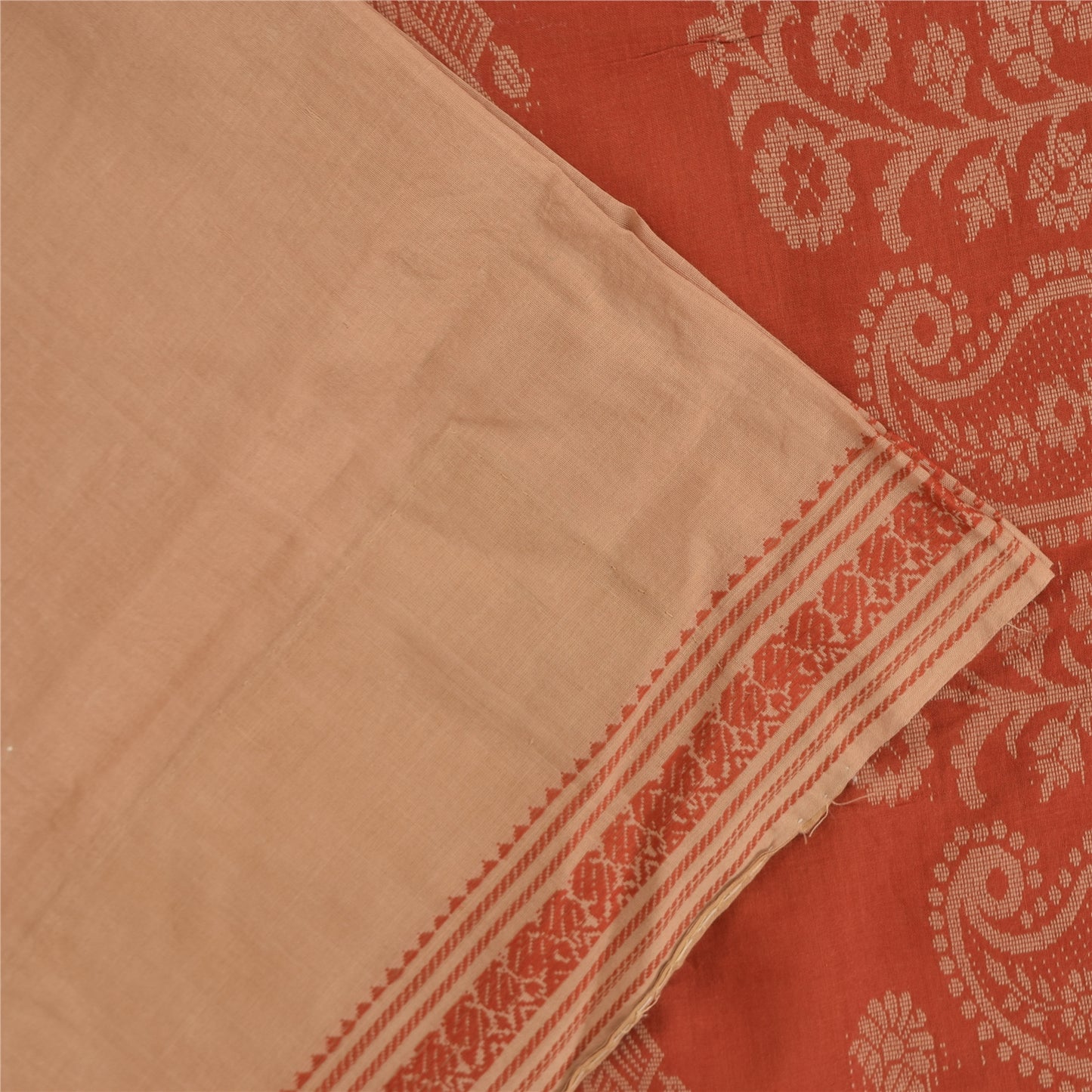 Sanskriti Vintage Sarees Peach/Orange Woven 100% Pure Cotton Sari 5+yd Fabric