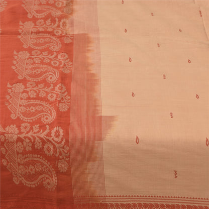 Sanskriti Vintage Sarees Peach/Orange Woven 100% Pure Cotton Sari 5+yd Fabric