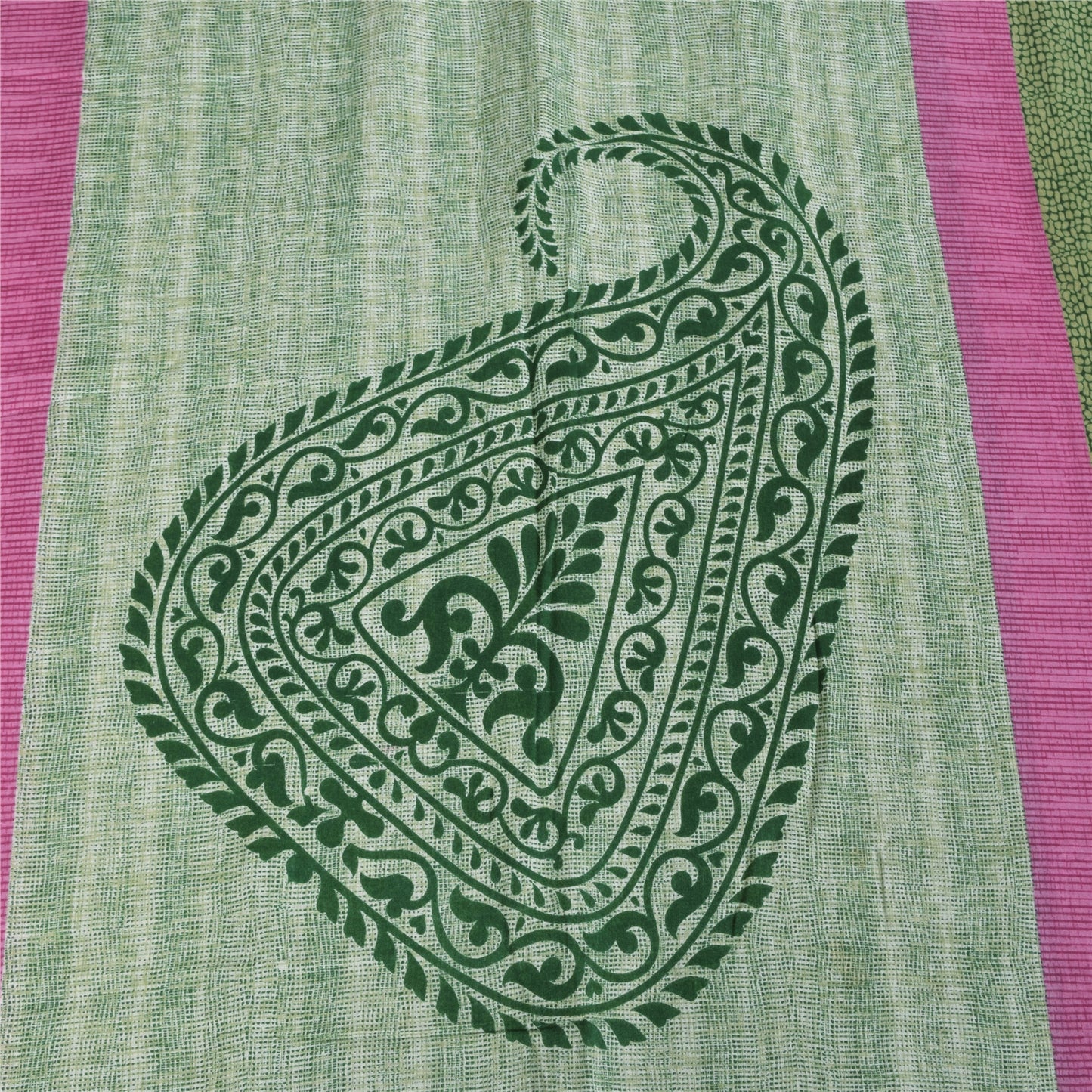 Sanskriti Vintage Sarees Indian Green Pure Cotton Printed Sari 5+yd Craft Fabric