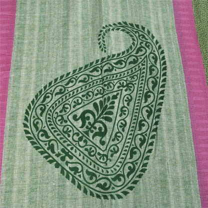 Sanskriti Vintage Sarees Indian Green Pure Cotton Printed Sari 5+yd Craft Fabric