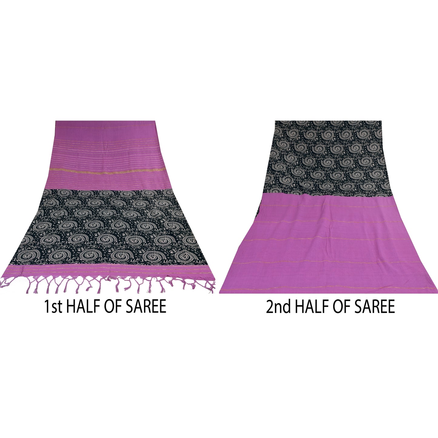 Sanskriti Vintage Sarees Purple Pure Cotton Warli Art/Woven Sari 5+yd Fabric