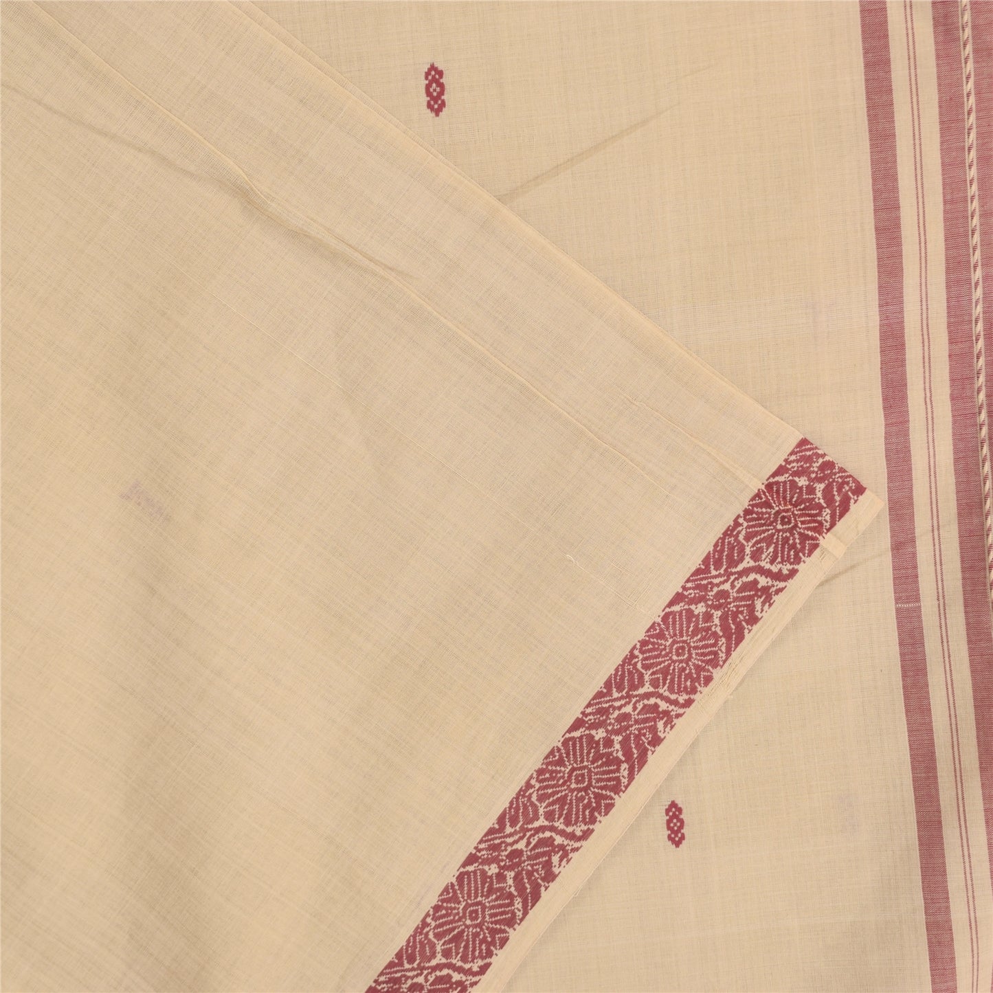 Sanskriti Vintage Sarees Peach Hand Woven Pure Cotton Paisley Sari 5+yd Fabric