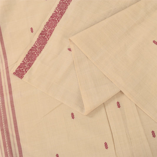 Sanskriti Vintage Sarees Peach Hand Woven Pure Cotton Paisley Sari 5+yd Fabric