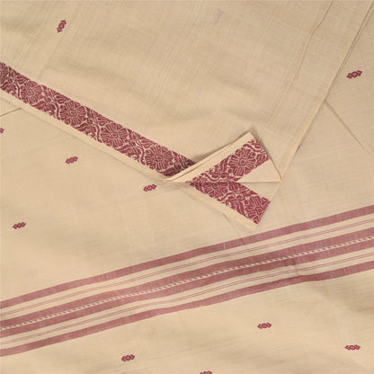 Sanskriti Vintage Sarees Peach Hand Woven Pure Cotton Paisley Sari 5+yd Fabric