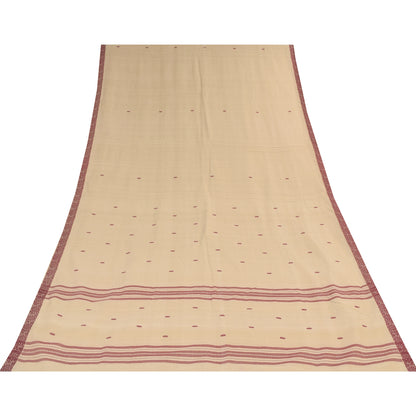 Sanskriti Vintage Sarees Peach Hand Woven Pure Cotton Paisley Sari 5+yd Fabric