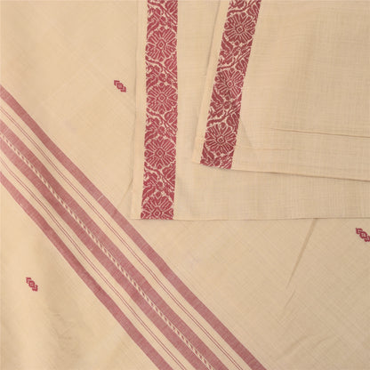 Sanskriti Vintage Sarees Peach Hand Woven Pure Cotton Paisley Sari 5+yd Fabric