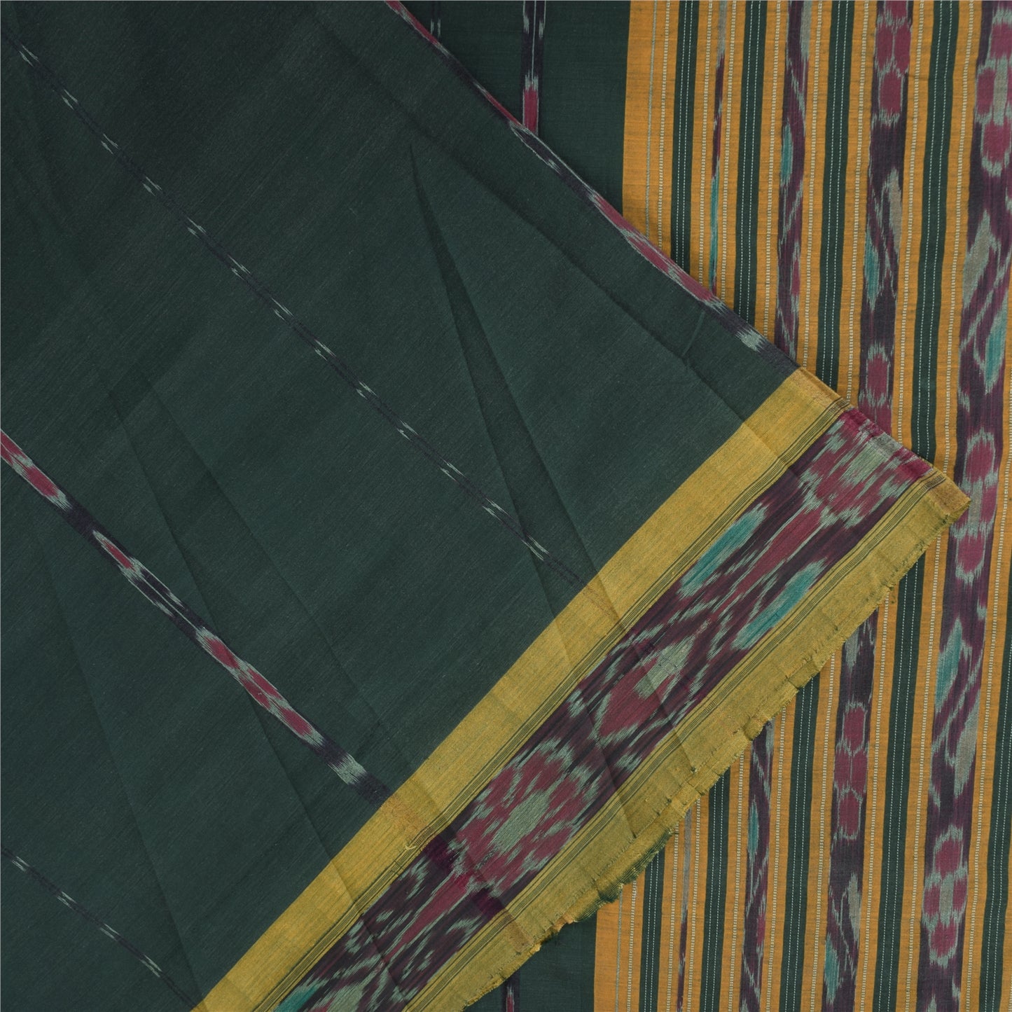 Sanskriti Vintage Sarees GreenIkat Handwoven Odisha Pure Cotton Sari 5+yd Fabric