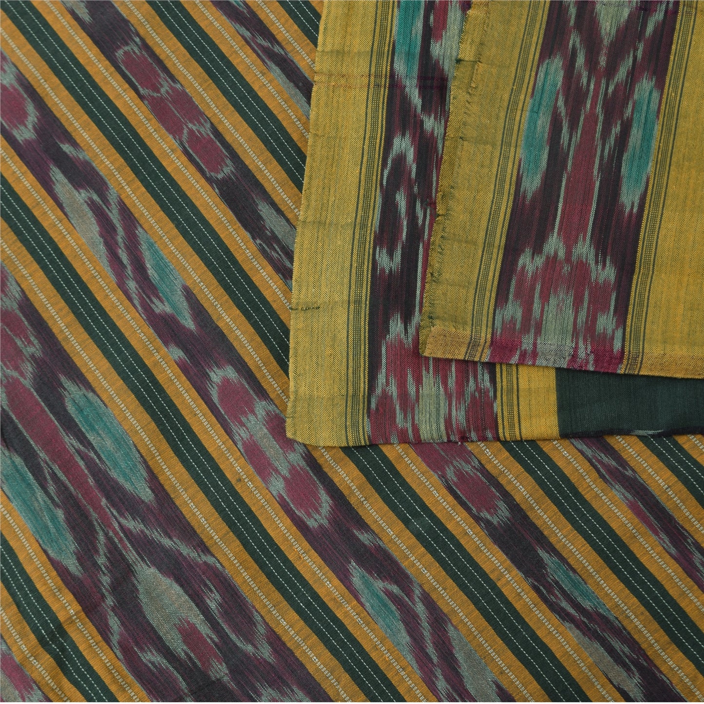 Sanskriti Vintage Sarees GreenIkat Handwoven Odisha Pure Cotton Sari 5+yd Fabric