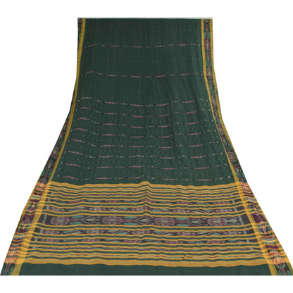 Sanskriti Vintage Sarees GreenIkat Handwoven Odisha Pure Cotton Sari 5+yd Fabric