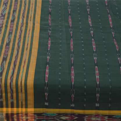 Sanskriti Vintage Sarees GreenIkat Handwoven Odisha Pure Cotton Sari 5+yd Fabric