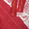 Sanskriti Vintage Sarees White/Red Zari Woven Print Pure Cotton Sari 5+yd Fabric