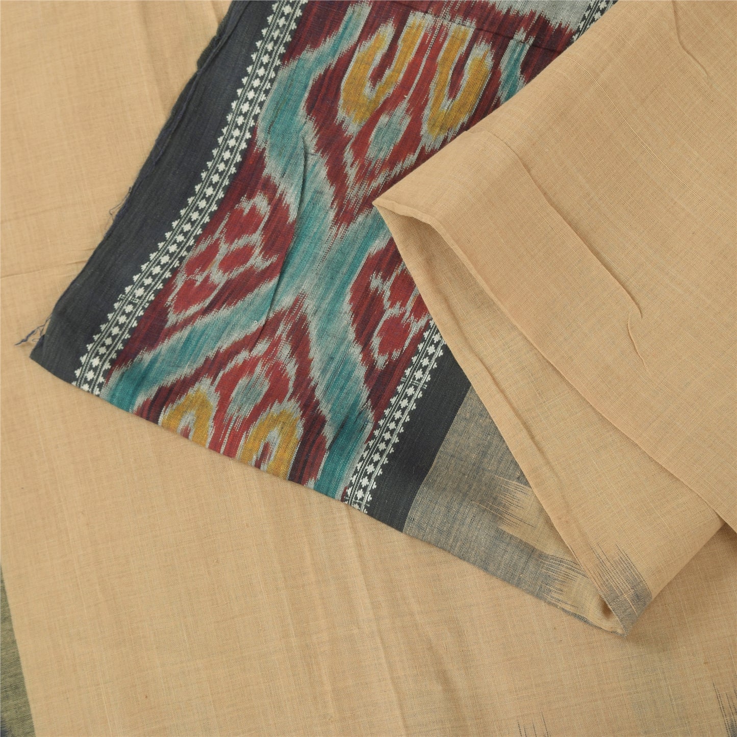 Sanskriti Vintage Sarees BrownIkat Handwoven Odisha Pure Cotton Sari 5+yd Fabric