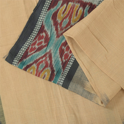 Sanskriti Vintage Sarees BrownIkat Handwoven Odisha Pure Cotton Sari 5+yd Fabric