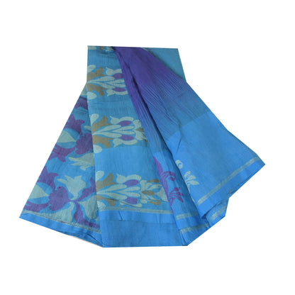 Sanskriti Vintage Sarees Purple/Blue Blend Cotton Woven Sari 6+yd Craft Fabric