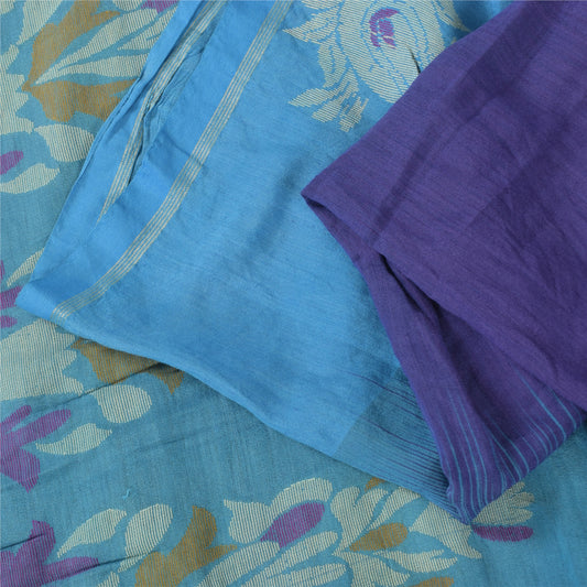 Sanskriti Vintage Sarees Purple/Blue Blend Cotton Woven Sari 6+yd Craft Fabric