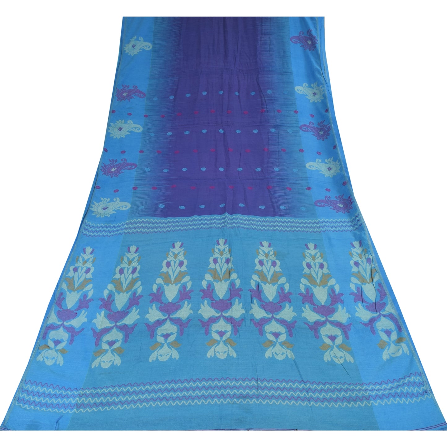 Sanskriti Vintage Sarees Purple/Blue Blend Cotton Woven Sari 6+yd Craft Fabric