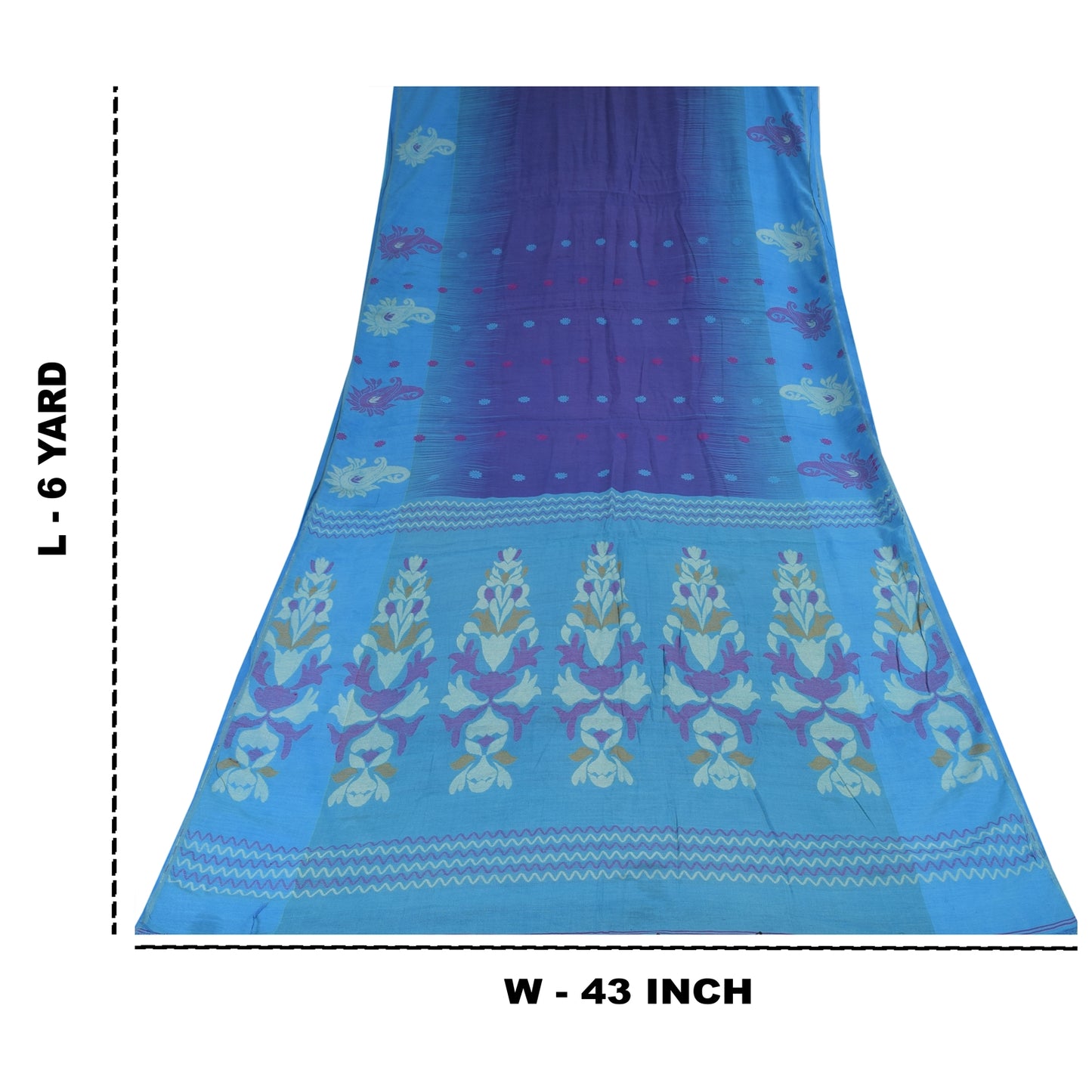 Sanskriti Vintage Sarees Purple/Blue Blend Cotton Woven Sari 6+yd Craft Fabric