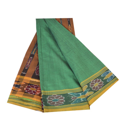 Sanskriti Vintage Sarees GreenIkat Handwoven Odisha Pure Cotton Sari 5+yd Fabric