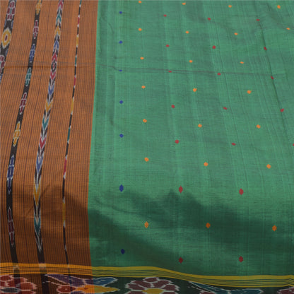 Sanskriti Vintage Sarees GreenIkat Handwoven Odisha Pure Cotton Sari 5+yd Fabric